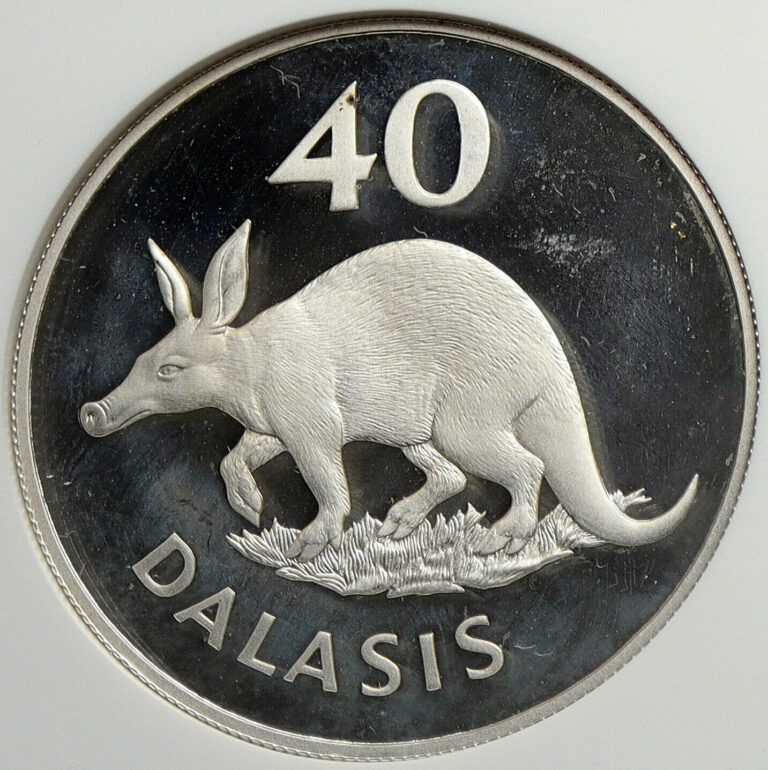 Read more about the article 1977 GAMBIA Aardvark WILDLIFE CONSERVATION PF Silver 40 Dalasis Coin NGC i105842