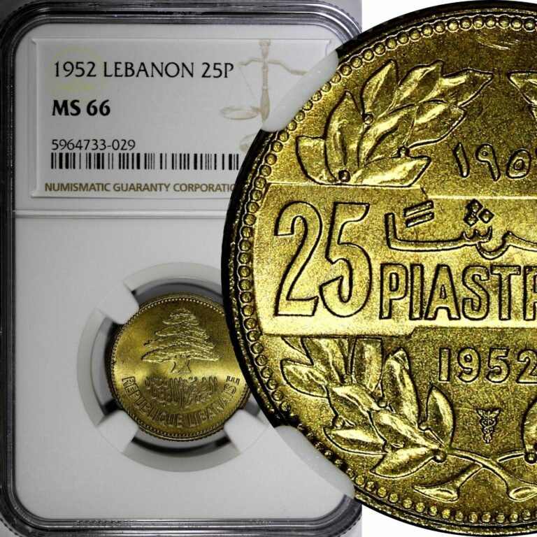 Read more about the article Lebanon Aluminum-Bronze 1952 25 Piastres NGC MS66 NICE BU COIN KM# 16.1 (029)