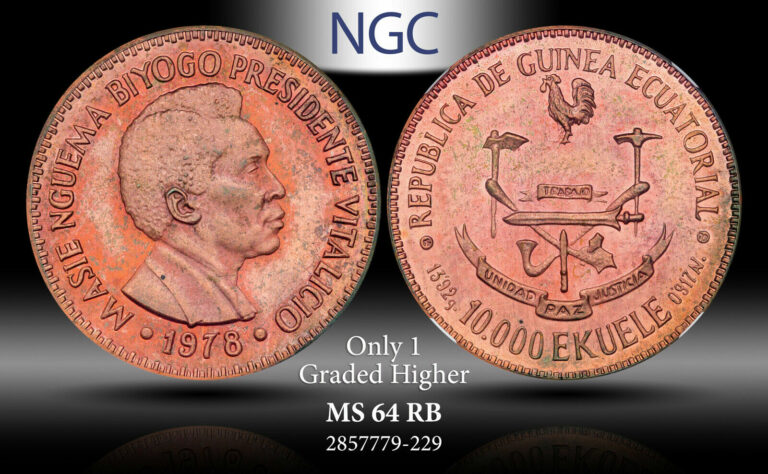 Read more about the article 1978 ESSAI EQUATORIAL GUINEA COPPER PIEFORT 10KE MS 64 RB NGC 1 GRADED HIGHER