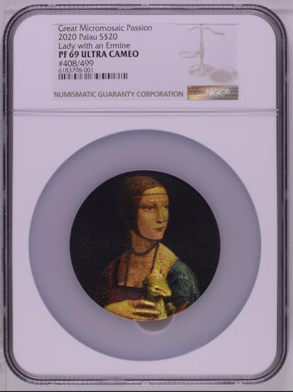 Read more about the article NGC PF69 LADY WITH AN ERMINE Great Micromosaic Passion 3Oz Silver Coin Palau2020