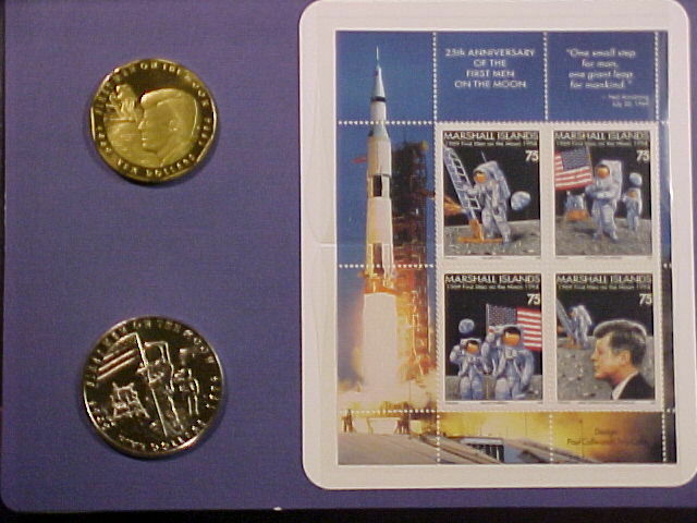 Read more about the article (2) Two 25th Anniv. First Men on Moon  1994 $5 Memorial Coins Marshall Islands