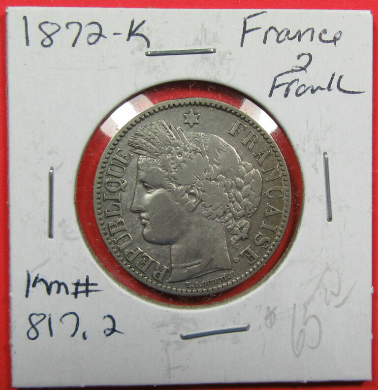 Read more about the article 1872-K 2 Francs France. Circulated. Very desirable date. (921025)