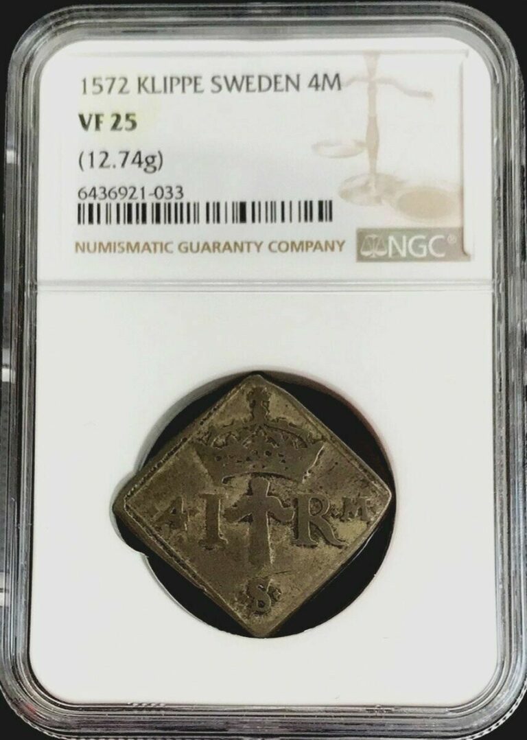Read more about the article 1572 SILVER SWEDEN KLIPPE 4 MARK JOHN III SIEGE COIN NGC VERY FINE 25