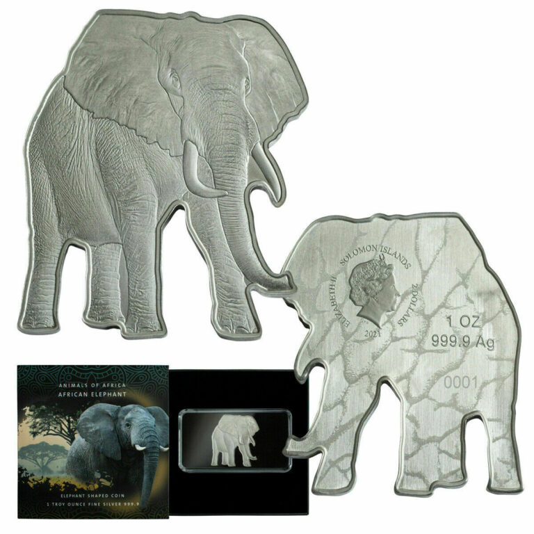 Read more about the article 2021 PAMP African ELEPHANT Shaped Coin 1 oz .999 silver Solomon Islands OGP