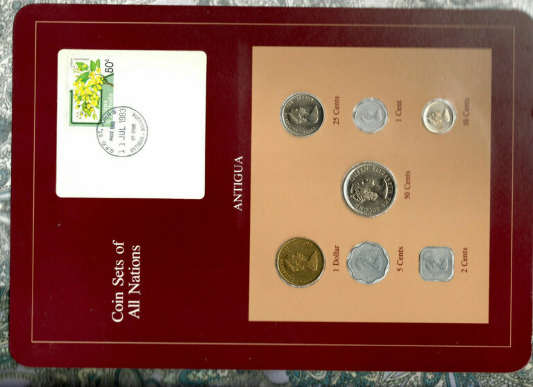 Read more about the article Coin Sets of All Nations Antigua E.C. w/card 1965 – 1983 UNC 50 cents 1965