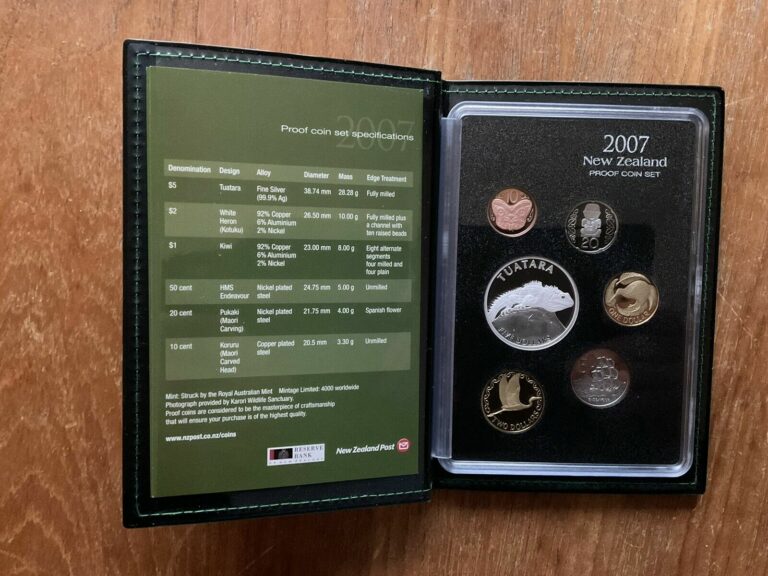 Read more about the article 2007 NEW ZEALAND PROOF COIN SET WITH SILVER TUATARA LIZARD