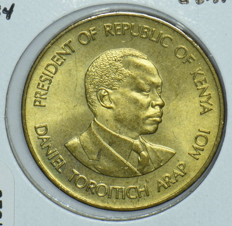 Read more about the article Kenya 1984 Daniel Toroitich Arap Moi 25 Cents Lions animal President Of Kenya 19