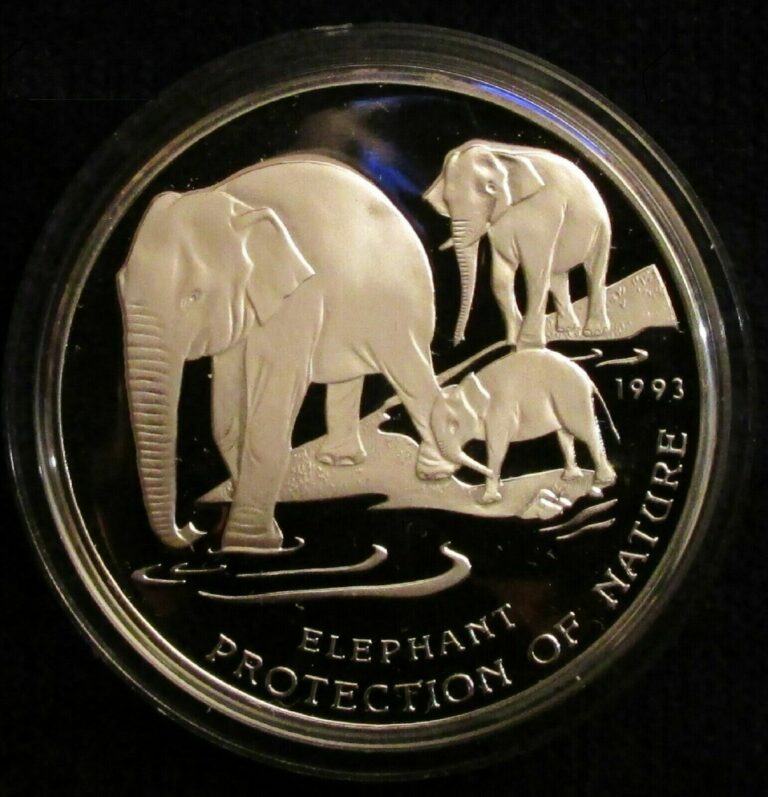 Read more about the article 1993 Cambodia Large Silver  Proof 20 riels Elephant