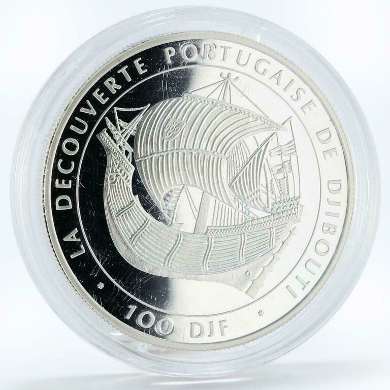 Read more about the article Djibouti 100 francs Portuguese Nao Ship proof sivler coin 1996