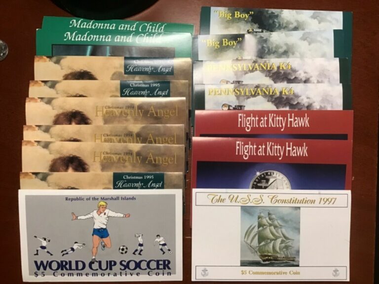 Read more about the article Marshall Islands $5 COMMEMORATIVE COIN LOT 16 TOTAL BIG BOY WORLD CUP K4 MADONNA