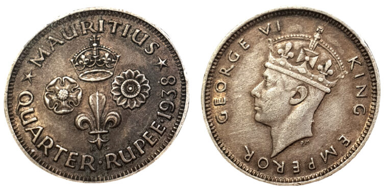 Read more about the article Mauritius 1938 1/4 Rupee Silver Aunc Coin George VI British Colony