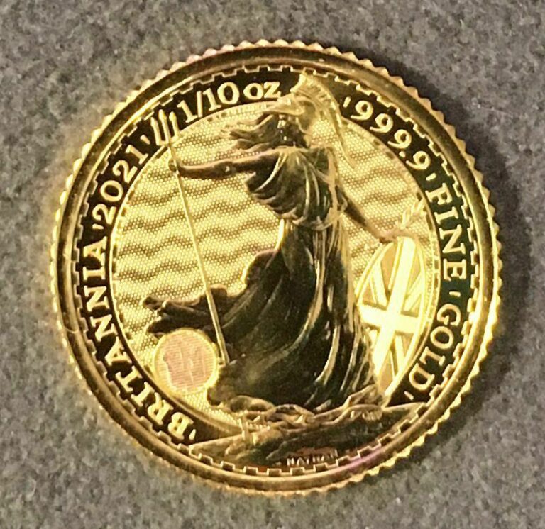 Read more about the article 2021 1/10 Oz. GOLD BRITANNIA  £10 1/10oz  UNITED KINGDOM  .9999 GOLD