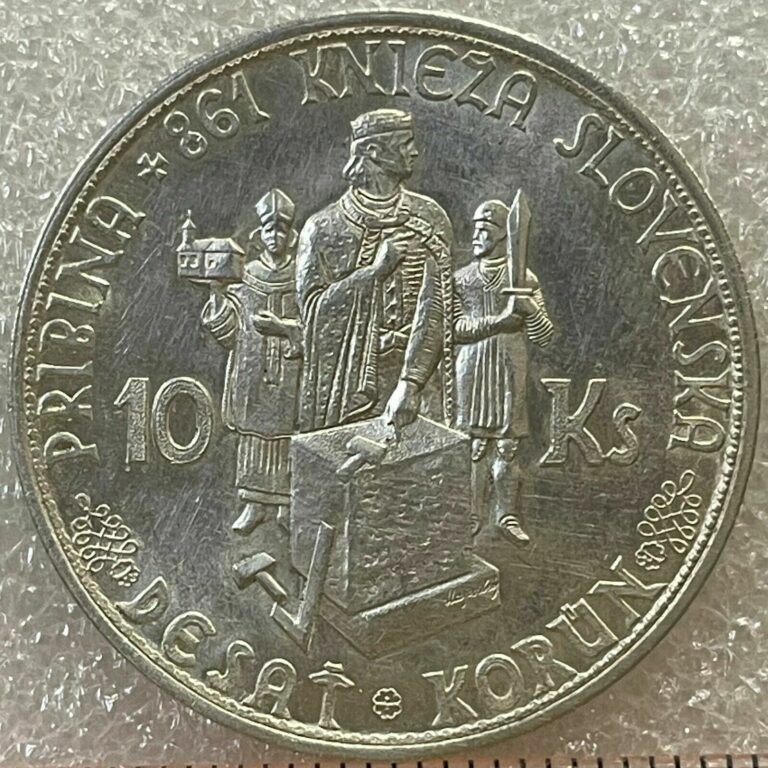 Read more about the article 1944 SLOVAKIA Silver 10 KORUN Coin  “PRINCE PRIBINA” UNC  Combined S/H