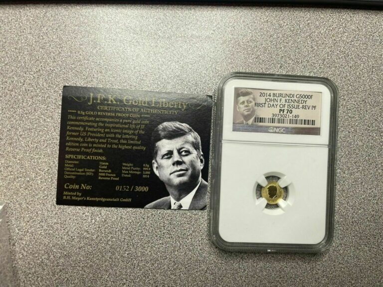 Read more about the article 2014 Burundi Kennedy First Day Issue Reverse Proof 1/2 Gram Gold NGC PF70 w/ COA