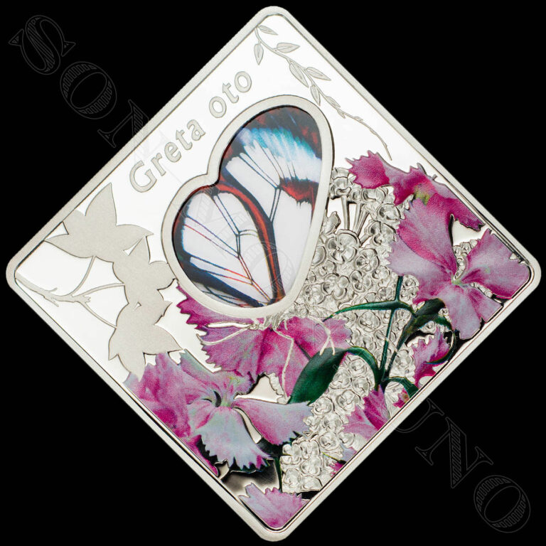 Read more about the article GRETA OTO – Animals in Glass #1 – GLASSWINGED BUTTERFLY Silver Coin 2014 Palau