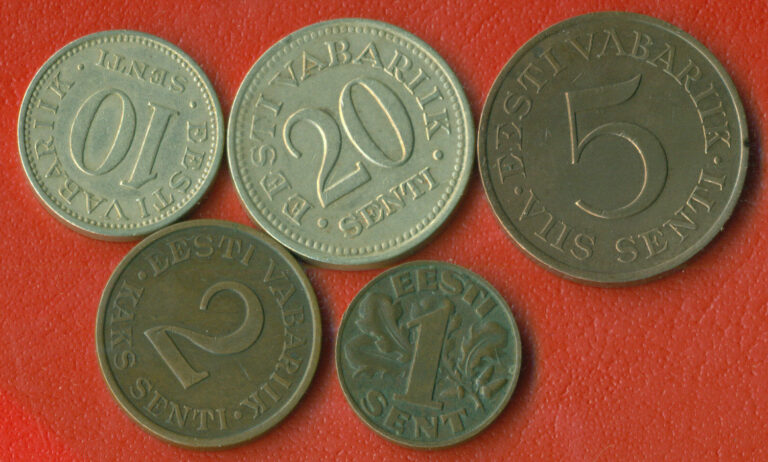 Read more about the article Estonia lot of 5 coins 1  2  5  10  20 Senti 1929-35s Baltic State 34