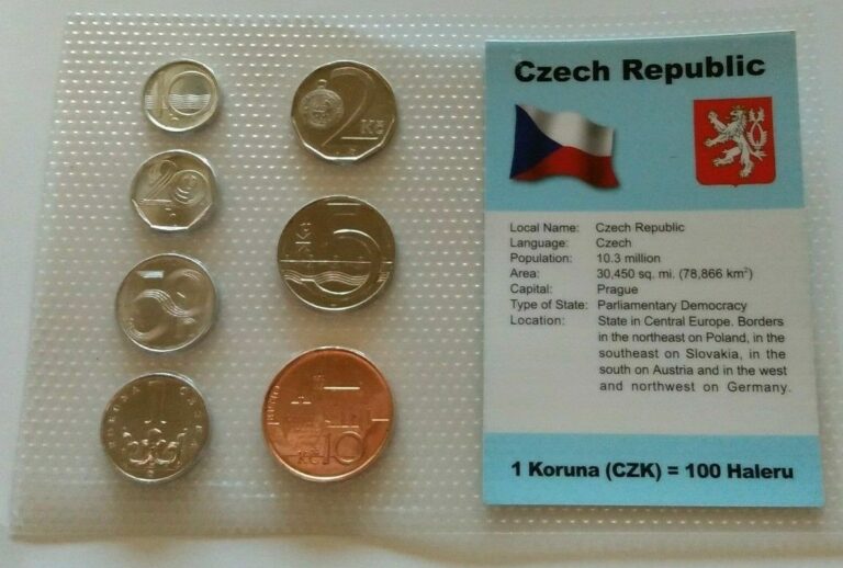 Read more about the article SET OF 7 COINS FROM CZECH REPUBLIC: 10  20  50 Haléřů  1  2  5  10 KORUN. 93-02