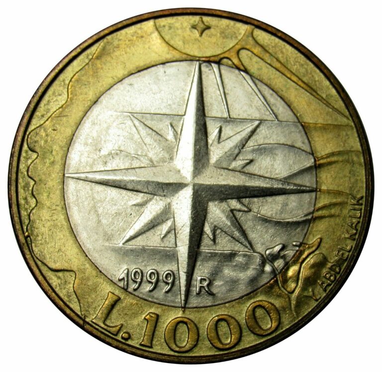 Read more about the article San Marino 1000 Lire 1999 coin KM#395 Wind Rose AU bimetallic