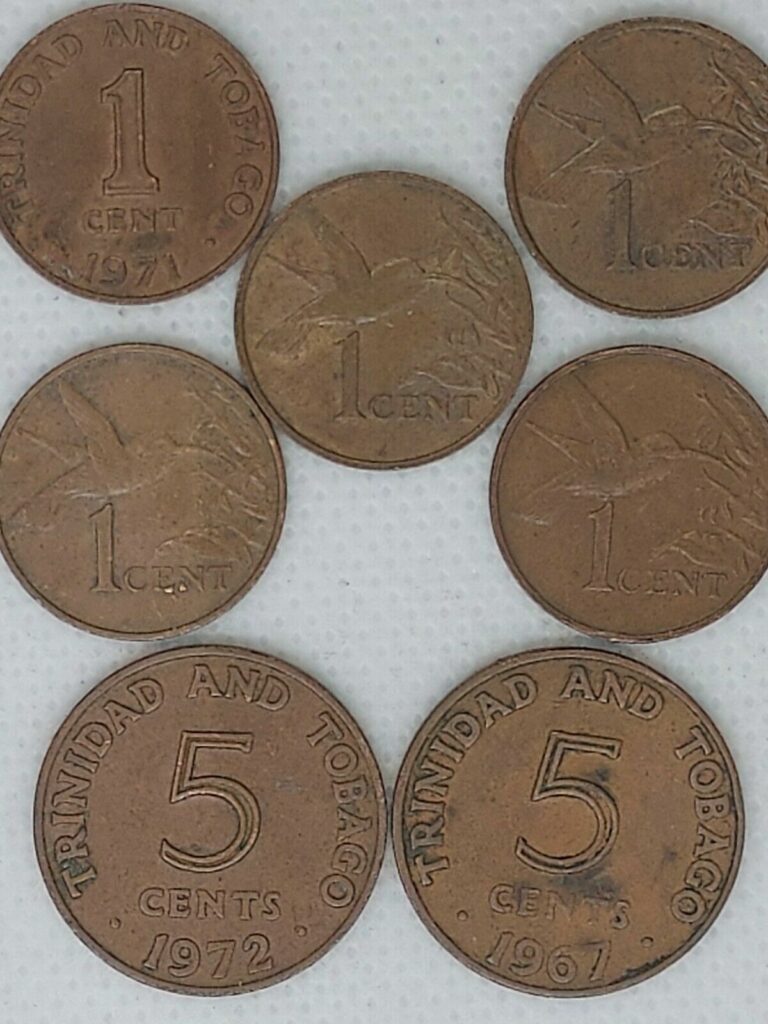 Read more about the article Lot of 7 Old Trinidad and Tobago coins 71 75 (2x)76 79 1 Cent (2x) 5 cent 67 72.