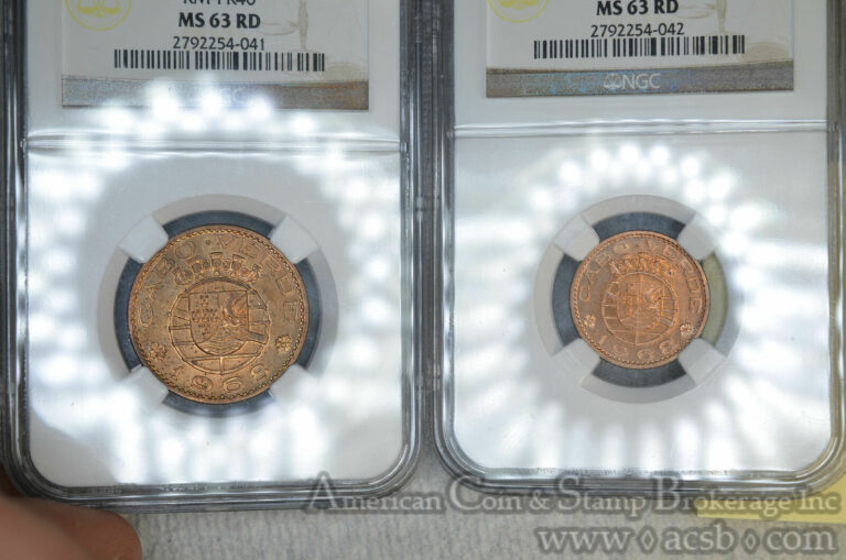 Read more about the article Cape Verde 1 Escudo 1968 MS63 RD NGC PROVA PATTERN 2 COINS RED 50 Centavos