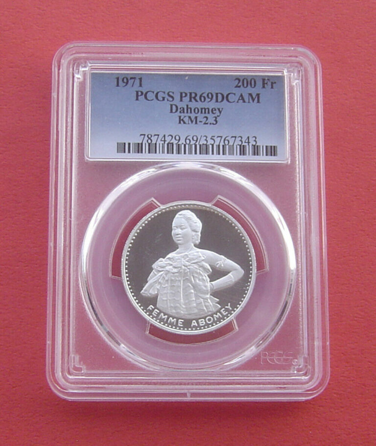 Read more about the article Dahomey 1971 FEMME ABOMEY 200 Francs Silver Proof Coin PCGS PR69