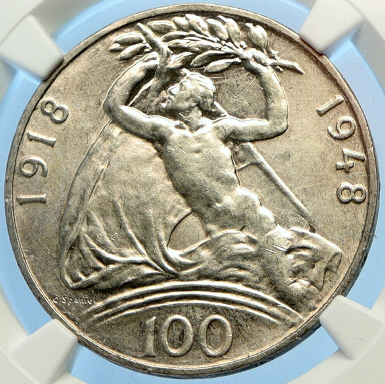 Read more about the article 1948 CZECH REPUBLIC Czechoslovakia VINTAGE Old Silver 100 Korona Coin NGC i98402