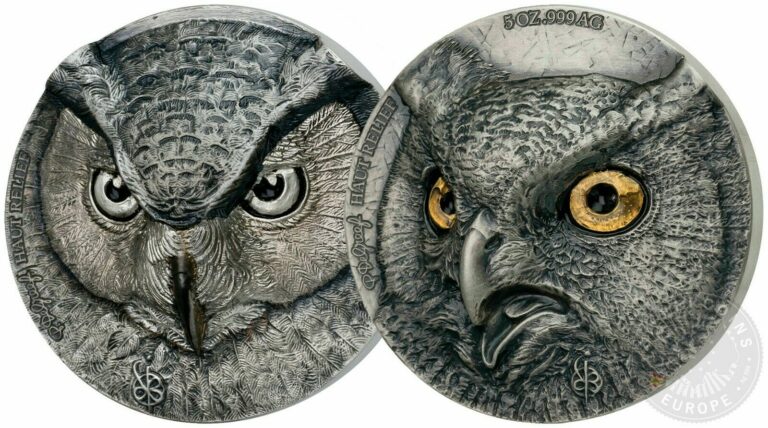 Read more about the article Ivory Coast 2021 – Edition Signature – Owl – P de Greef – 2 silver coins x 5 oz