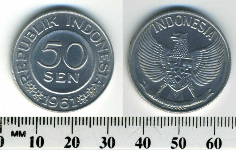 Read more about the article Indonesia 1961 – 50 Sen Aluminum Coin – National emblem – modified eagle