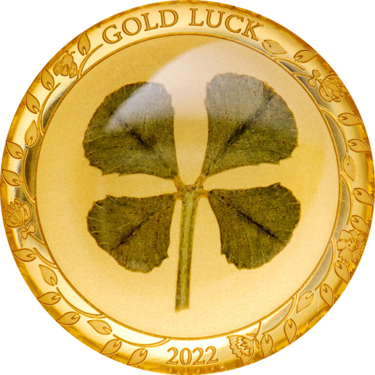Read more about the article 2022 $1 Palau   1gram 9999 GOLD Coin GOLDEN 4-LEAF CLOVER – with real clover