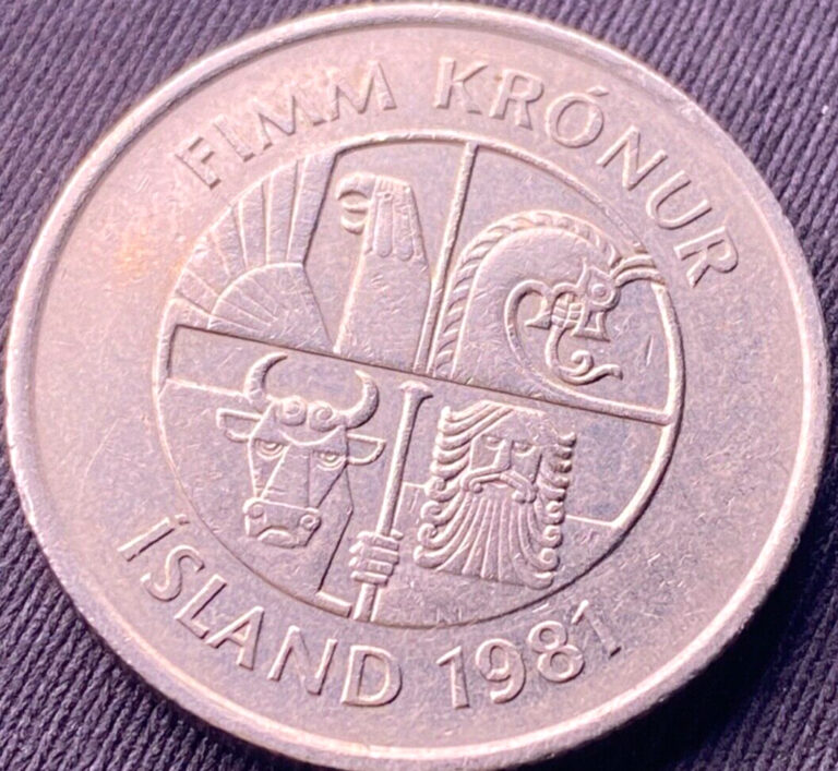 Read more about the article 1981 ICELAND 5 KRONUR AU. Icelandic Money. World Coins. World Money Iceland. AU