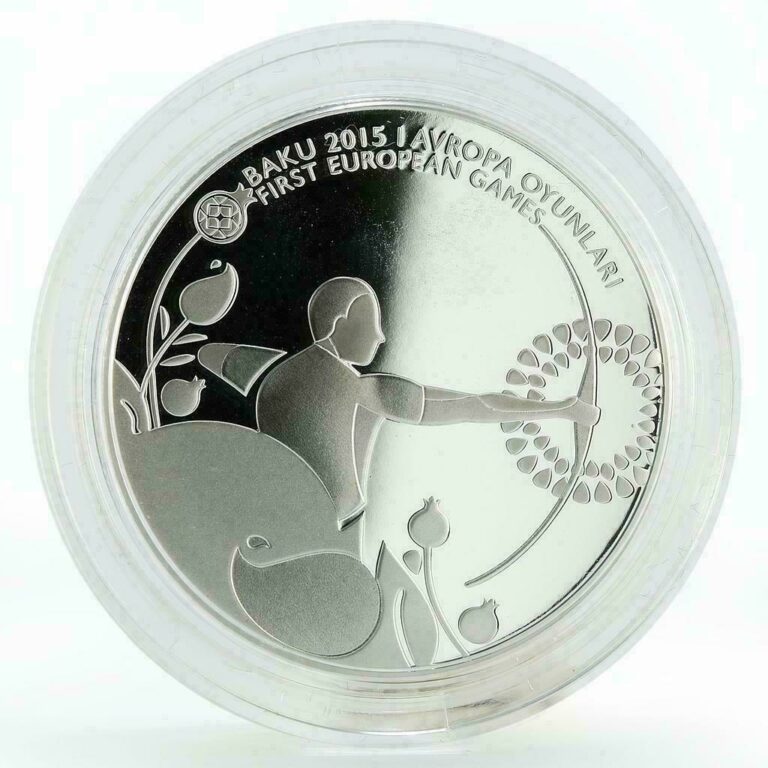 Read more about the article 5 manat Azerbaijan European Games in Baku Archery Proof silver coin 2015