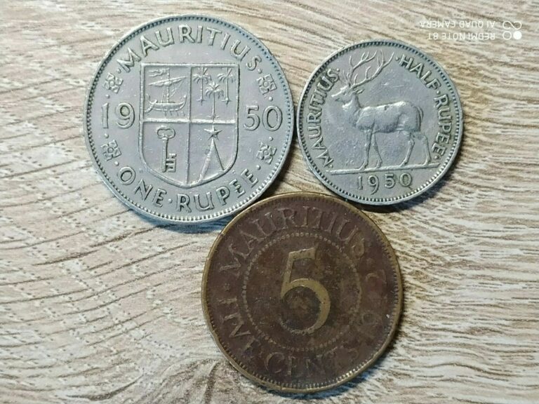 Read more about the article Mauritius set of 3 coins 1+1/2 rupees 5 cent  1942-1950 George