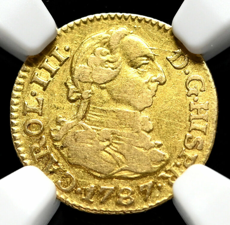 Read more about the article SPAIN. Charles III  Gold 1/2 Escudo  1787-M DV  NGC XF40