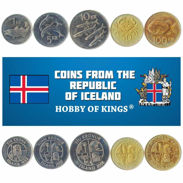 Read more about the article SET OF 5 COINS FROM ICELAND: 1  5  10  50  100 KRONUR. 1987-2011