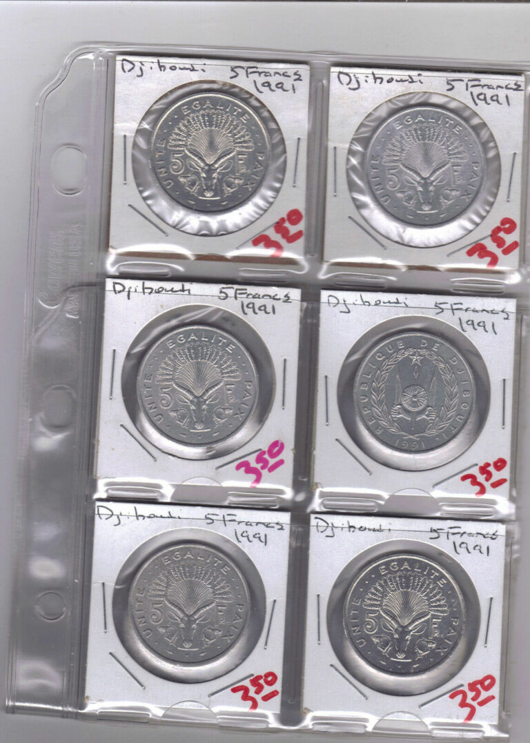 Read more about the article From Show Inv. – 10 UNCIRUCLATED 5 FRANC COINS from DJIBOUTI (ALL 1991)