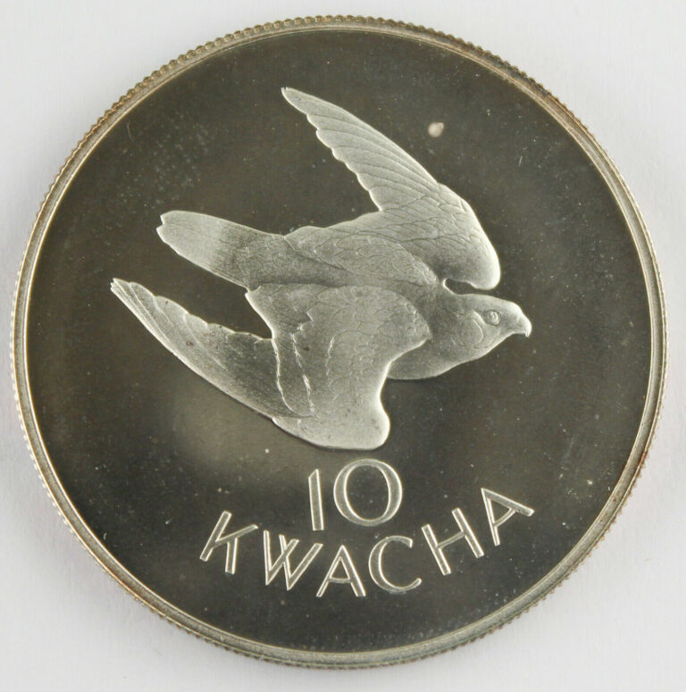 Read more about the article Zambia 1979 10 Kwacha Silver Proof Coin Wildlife WWF Falcon 0.9412 Oz ASW