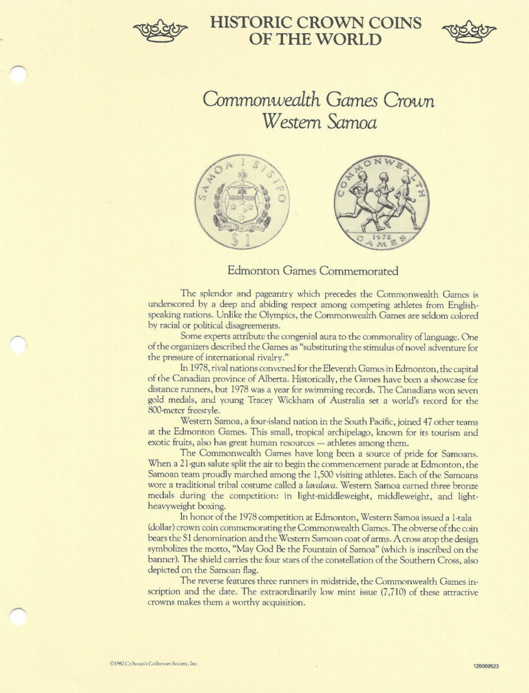 Read more about the article Historic Coins of the World Western Samoa 1 Tala 1978 UNC Commonwealth Games