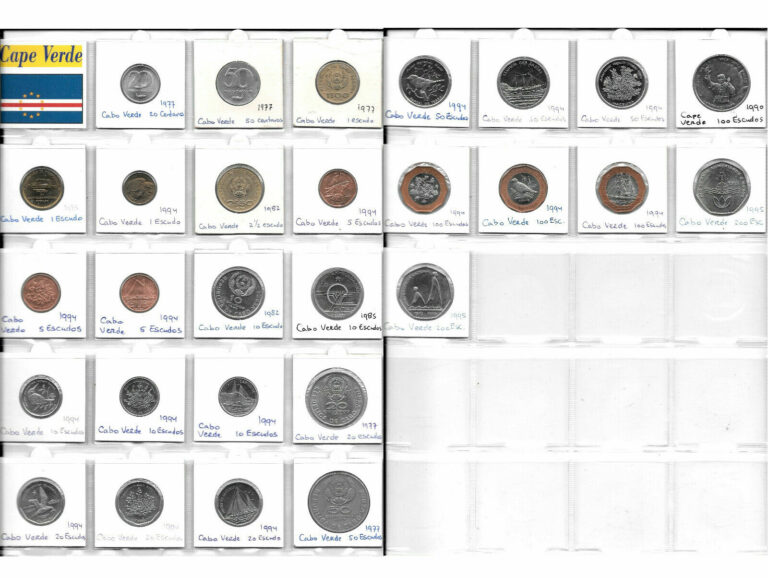 Read more about the article CAPE VERDE COLLECTION OF 28 COINS 20 CENTAVOS-200 ESCUDOS 1977-1995 Many UNC 1U4