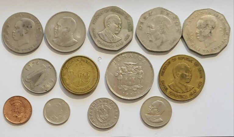 Read more about the article 13 Foreign Coins Kenya Jamaica Mexico Panama Canada Tanzania 1970s 1960s