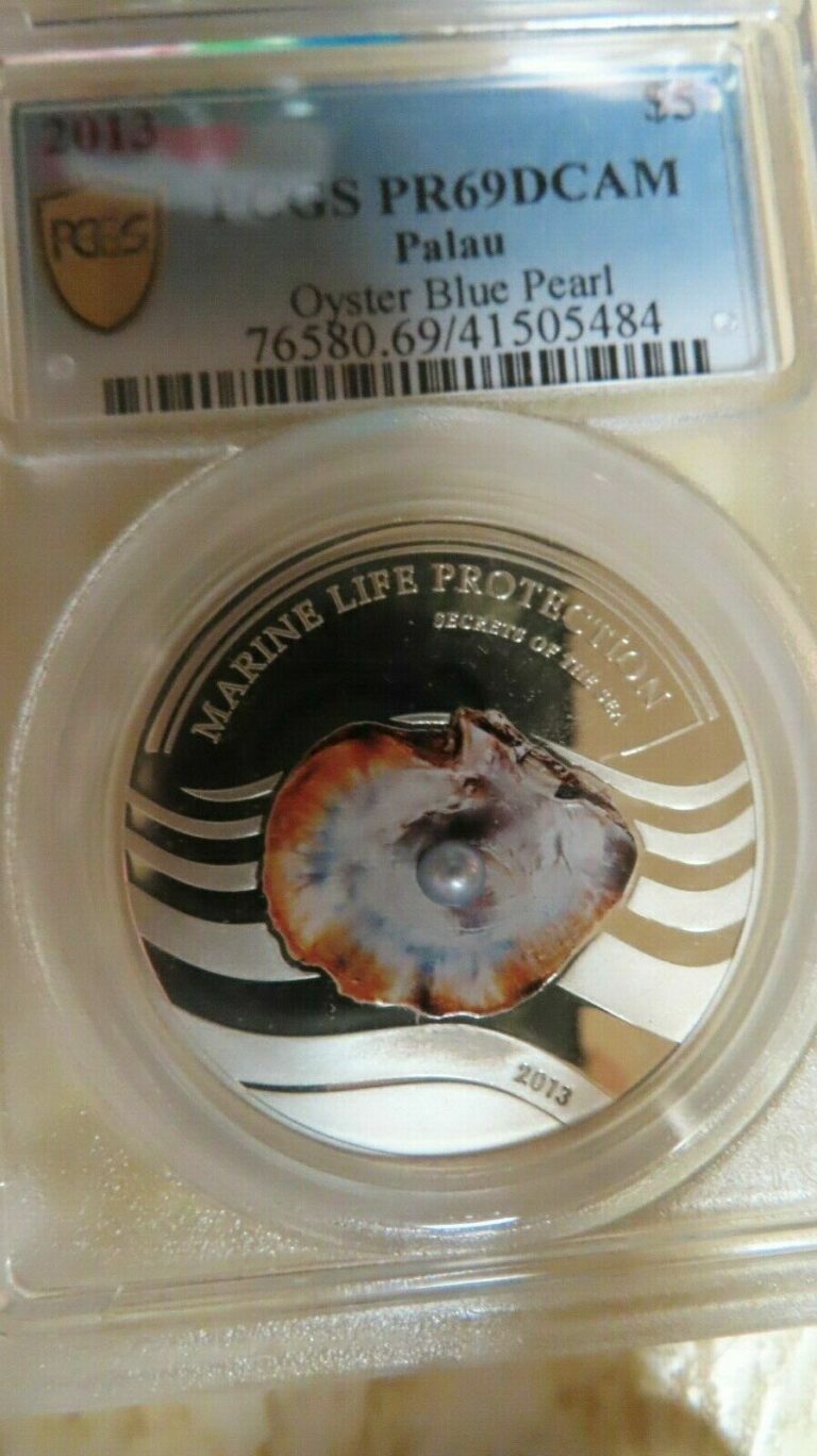 Read more about the article 2013 Palau Secrets of the Sea $5 PCGS PR69 Blue Oyster Pearl .999 Silver Coin