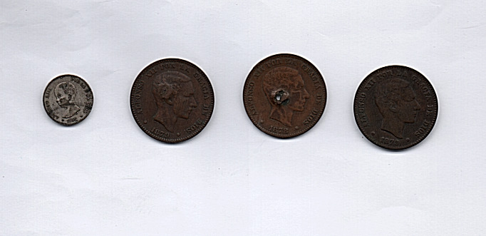 Read more about the article 4 COINS FROM SPAIN-1878 1879 and 1879 DIEZ CENTIMOS and 1892 – 50 CENTS