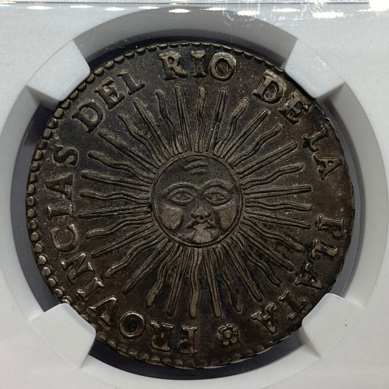 Read more about the article 1834 RA P Argentina Republic Rio de la Silver 8 Reales NGC AU55