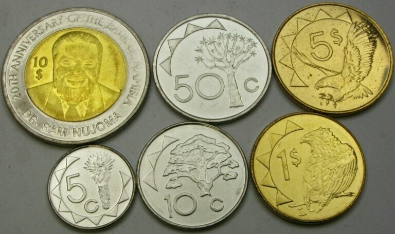 Read more about the article NAMIBIA 5 Cents / 10 Dollars 2010/2012 – Lot of 6 Coins – UNC *