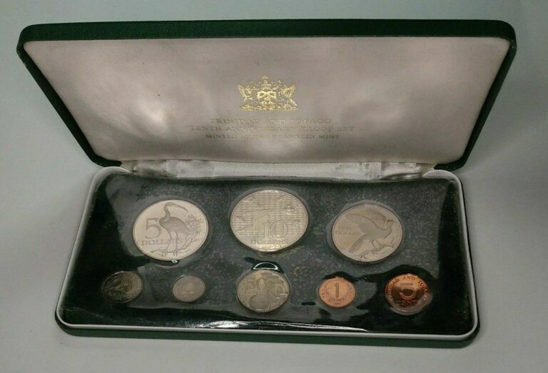 Read more about the article Trinidad and Tobago 7 Coin Set Franklin Mint 1972 Proof Box and COA. 2 Silver coin