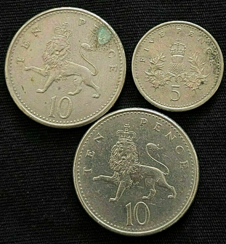 Read more about the article (3) United Kingdom ‘5 and 10 Pence’ 1992 and 1996 Britain Copper Nickel Coins