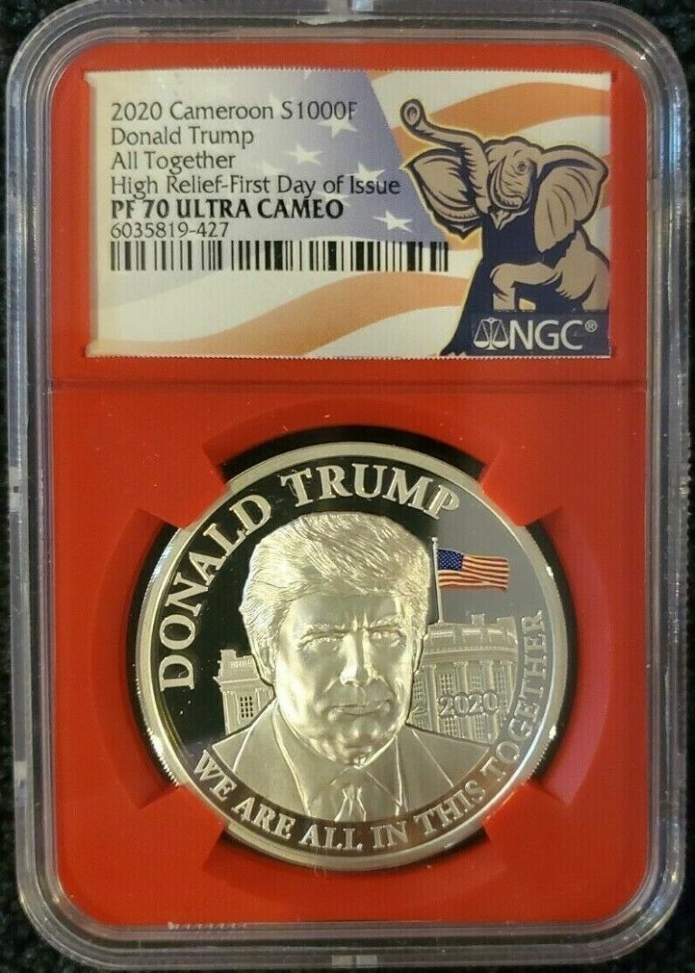 Read more about the article 2020 CAMEROON PROOF SILVER DONALD TRUMP NGC PF70 HIGH RELIEF FDI 1 OZ .999 W COA