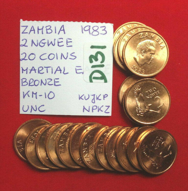 Read more about the article D131 Zambia; 20 Coins from Mint Bag -Bronze 2 Ngwee 1983 Martial Eagle KM#10 UNC