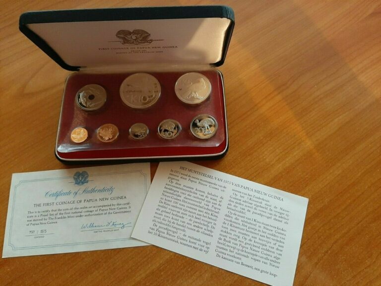 Read more about the article 1976 Papua New Guinea 8 Coin Proof Set inc Silver 10 and 5 Kina w/Box and COA