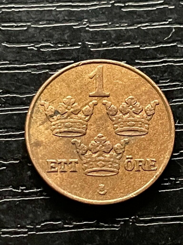 Read more about the article 1950 Sweden Sverige 1 Ore Gustaf V Bronze Coin
