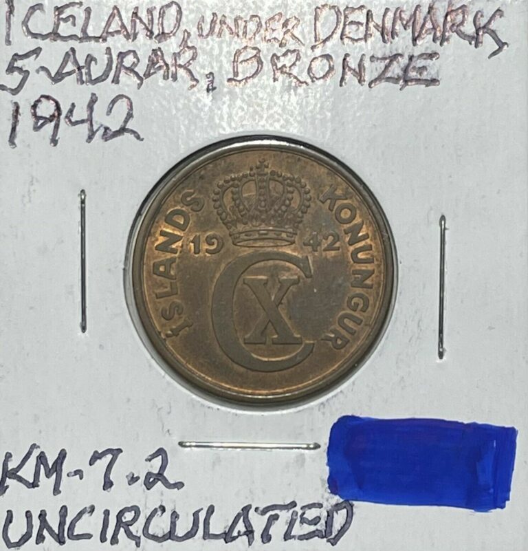 Read more about the article 1942  FIVE AURAR  ICELAND UNDER DENMARK COIN  FREE SHIPPING